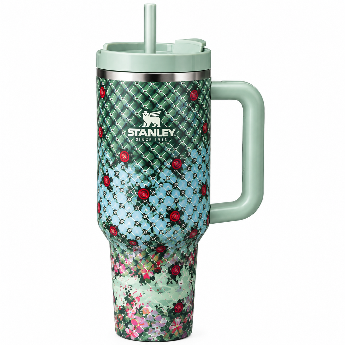 40oz Floral Print Insulated Tumbler with Handle & Straw | Reusable Travel Cup