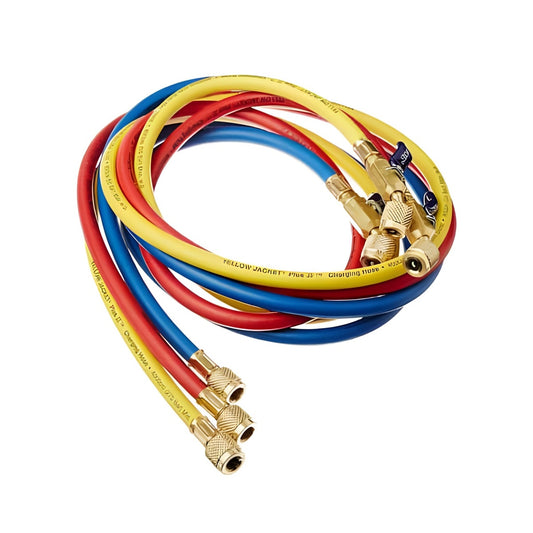 HVAC Refrigerant Charging Hose Set 3 Piece – Red Yellow Blue 1/4" Brass Fittings