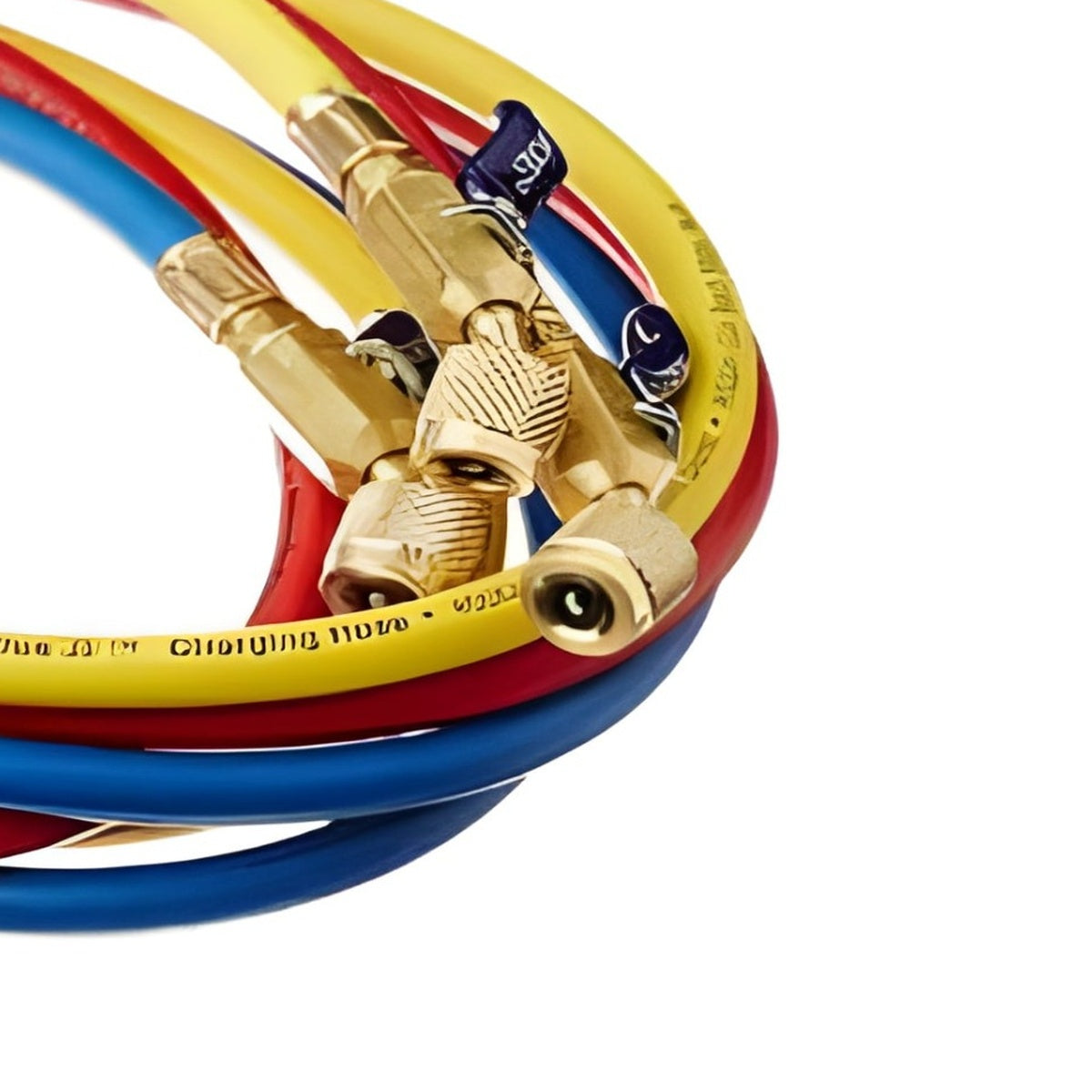 HVAC Refrigerant Charging Hose Set 3 Piece – Red Yellow Blue 1/4" Brass Fittings