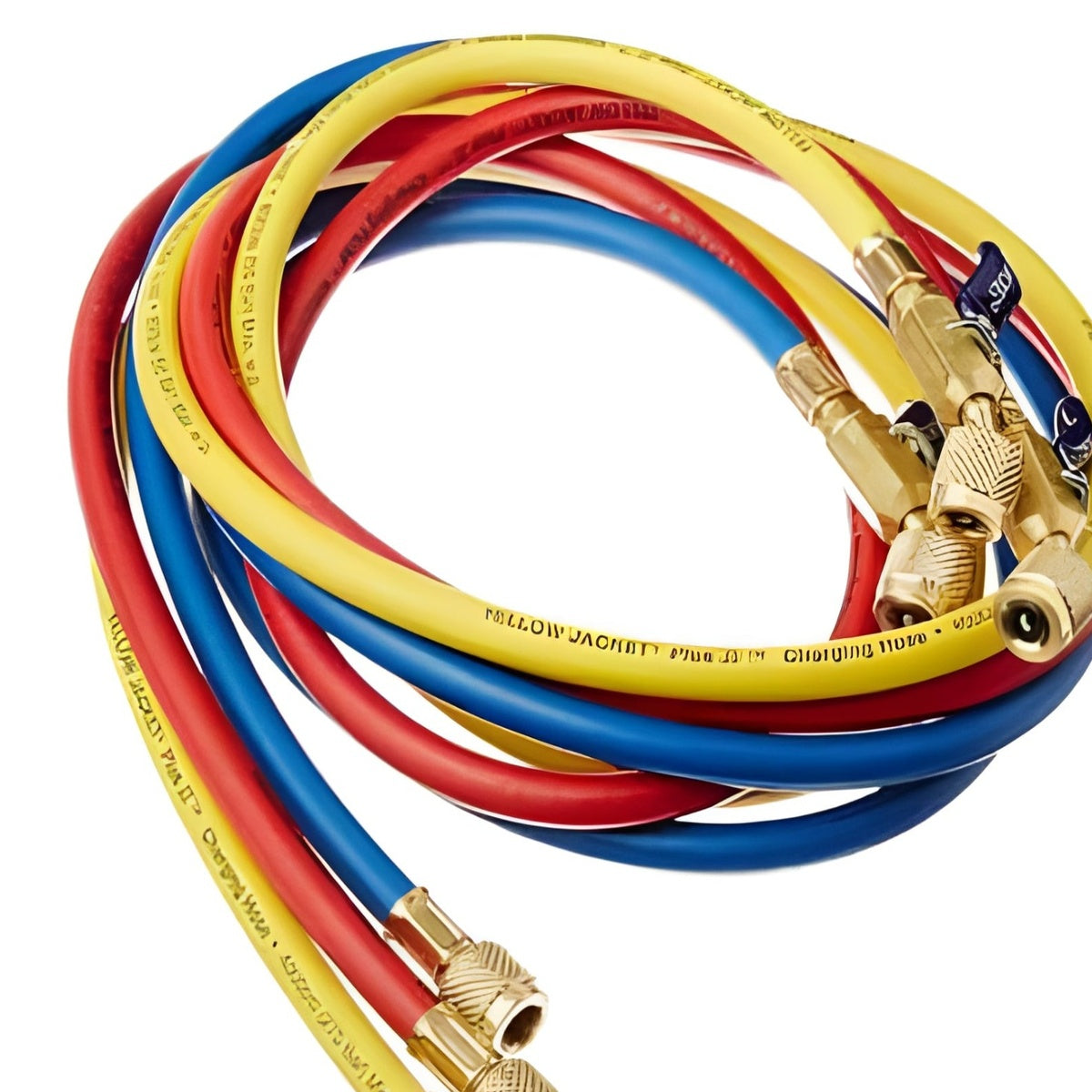 HVAC Refrigerant Charging Hose Set 3 Piece – Red Yellow Blue 1/4" Brass Fittings