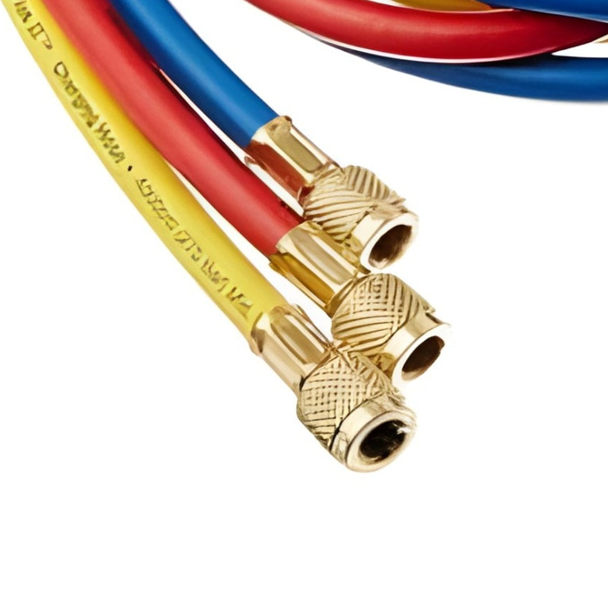HVAC Refrigerant Charging Hose Set 3 Piece – Red Yellow Blue 1/4" Brass Fittings