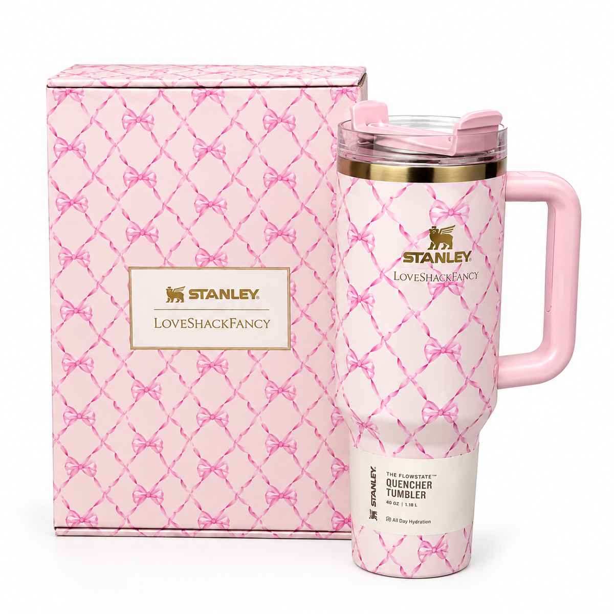 Stanley x LoveShackFancy 40oz pink floral Quencher tumbler with gift box