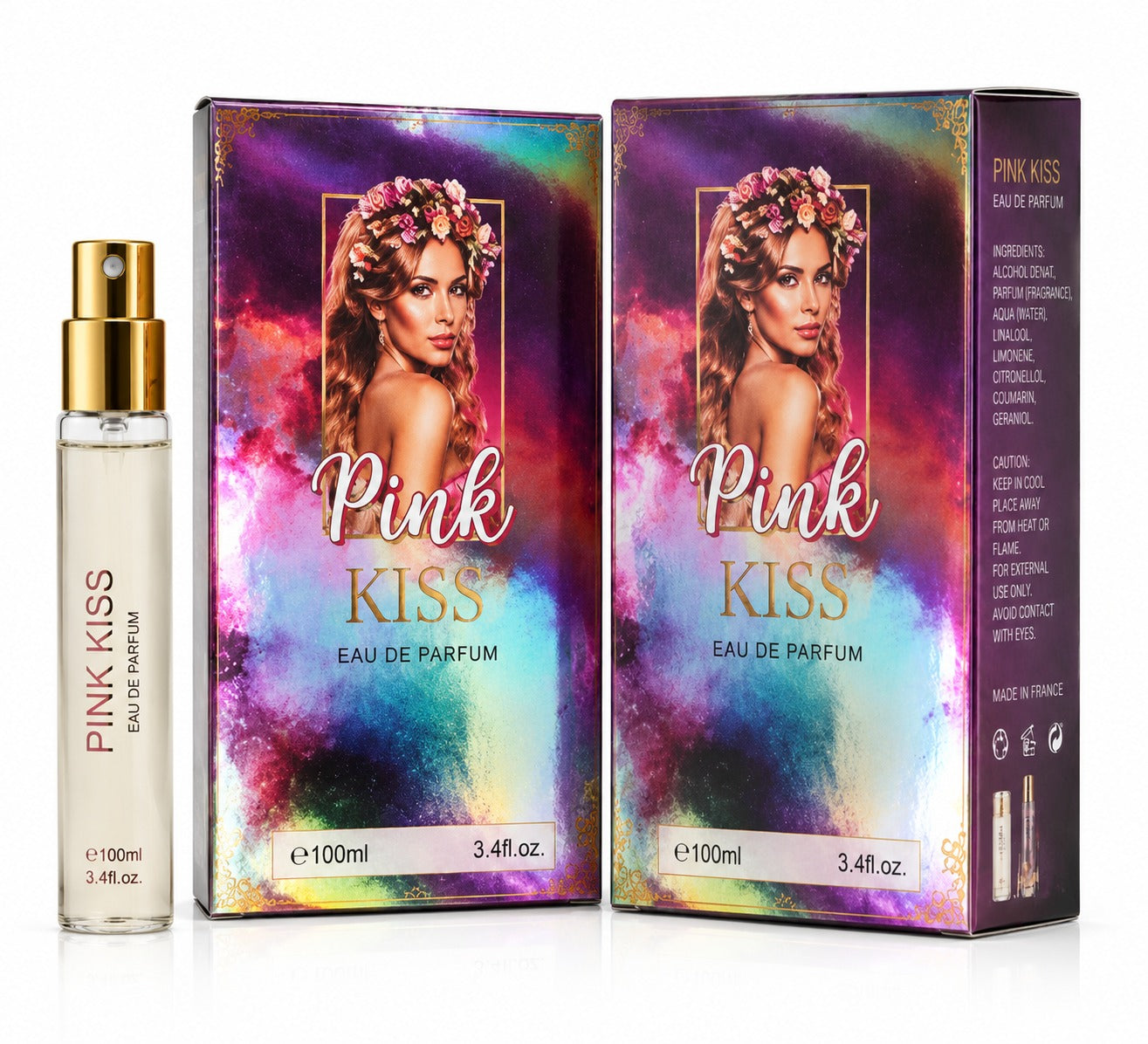 Pink Kiss Eau de Parfum 100ml perfume bottle and box