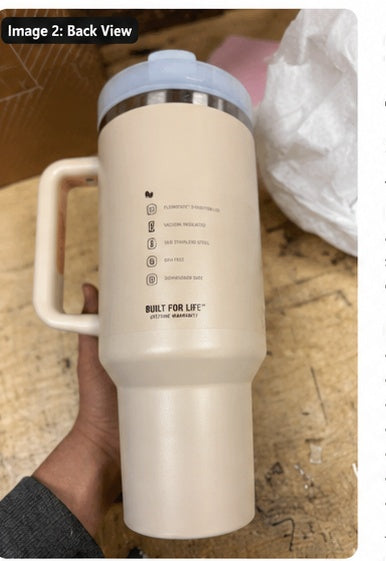 40 oz Quencher-Style Insulated Tumbler with Handle & Straw – Cream Beige