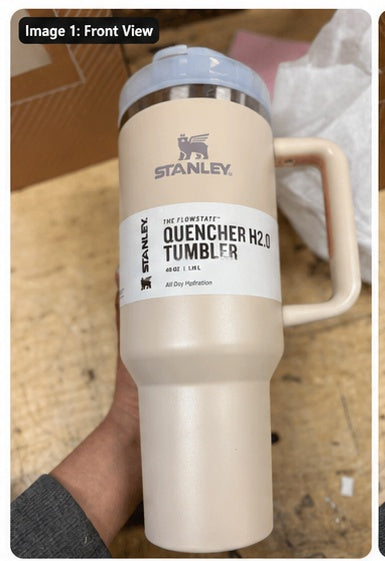 40 oz Quencher-Style Insulated Tumbler with Handle & Straw – Cream Beige